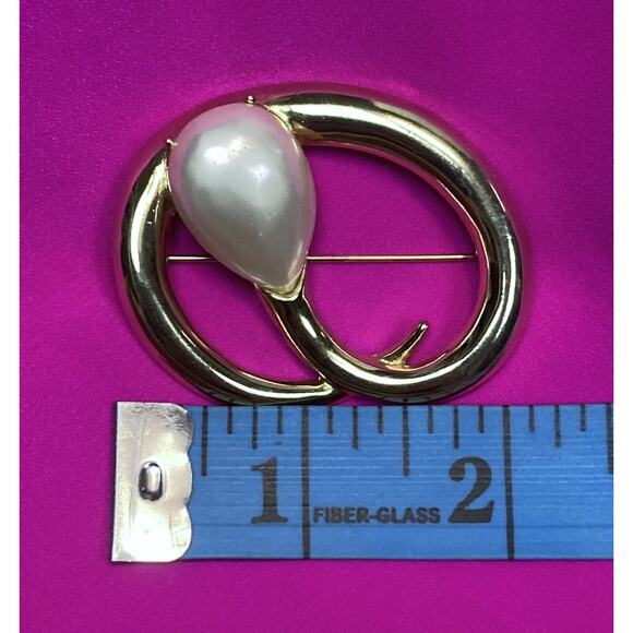 Vintage EDWIN PEARL PEP Brooch Pin Gold Tone w/ Pearl 2” x 1.75" RARE - Picture 12 of 13